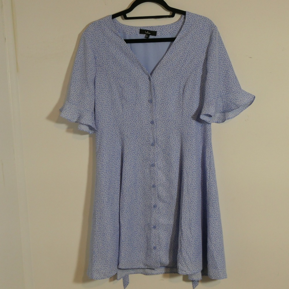 Lulus Womens Mini Dress L Blue Floral Cottagecore Coquette Romantic Flowy Flirty